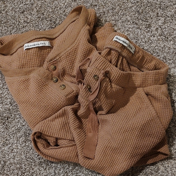 Abercrombie & Fitch Tan Waffle Knit Pajama Lounge Set - Picture 6 of 7